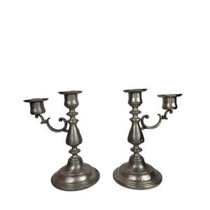 Vintage American Pewter Silver Stainless Steel Decor 2 Candle Holder Stick Set